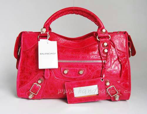 Balenciaga 084332A Red Lambskin Giant City Bag Medium Size