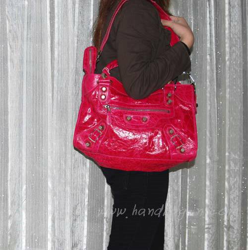 Balenciaga 084332A Red Lambskin Giant City Bag Medium Size