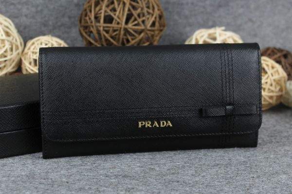 New Prada Bowknot Saffiano Leather Wallet 1383 black