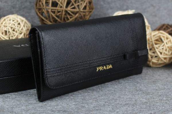 New Prada Bowknot Saffiano Leather Wallet 1383 black