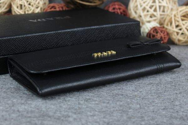 New Prada Bowknot Saffiano Leather Wallet 1383 black