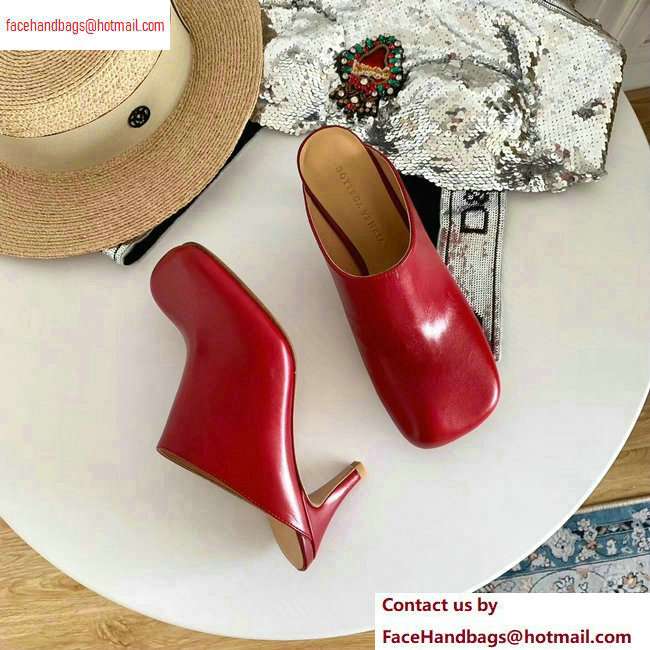 Bottega Veneta Heel 8.5cm Square Toe Bloc Mules Red 2020