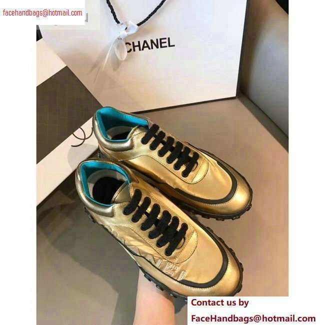 Chanel Logo Metallic Lambskin and Fabric Sneakers G34086 Gold/Black 2020