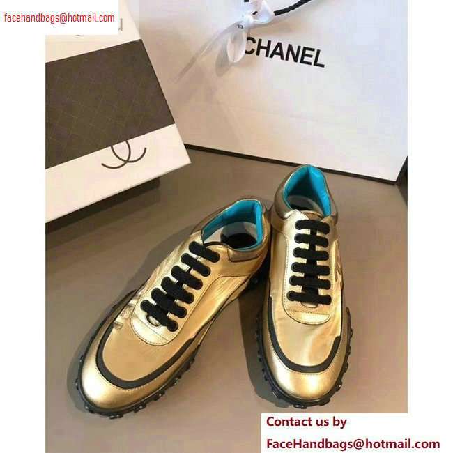 Chanel Logo Metallic Lambskin and Fabric Sneakers G34086 Gold/Black 2020