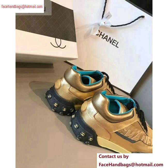 Chanel Logo Metallic Lambskin and Fabric Sneakers G34086 Gold/Black 2020