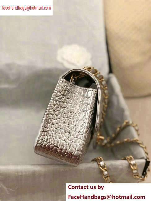 Chanel Metallic Crocodile Embossed Calfskin Mini Classic Flap Bag A69900 Silver 2020