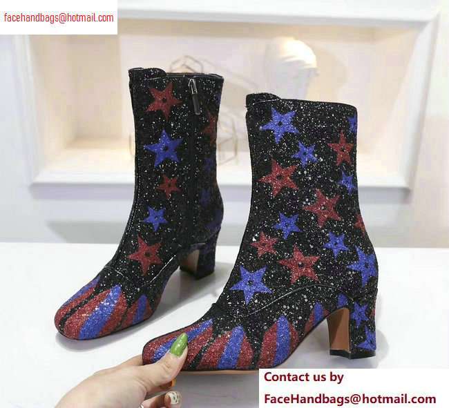 Dior Heel 6.5cm D-Circus Low Boots Stars and Stripes in Glitter Black 2020