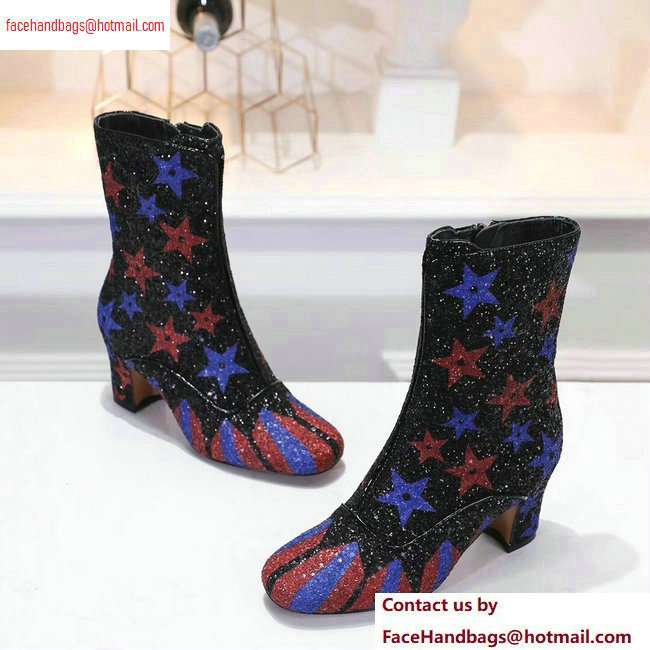 Dior Heel 6.5cm D-Circus Low Boots Stars and Stripes in Glitter Black 2020