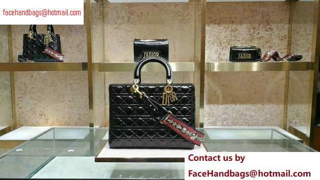 Dior Large Lady Dior Bag in black patent Leather with Gold Hardware