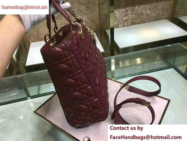 Dior Large Lady Dior Bag in burgundy sheepskin Leather with Gold Hardware