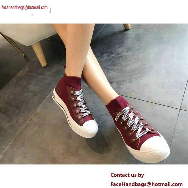 Dior WALK'N'DIOR Mid-top Sneakers in Technical Knit Burgundy 2020