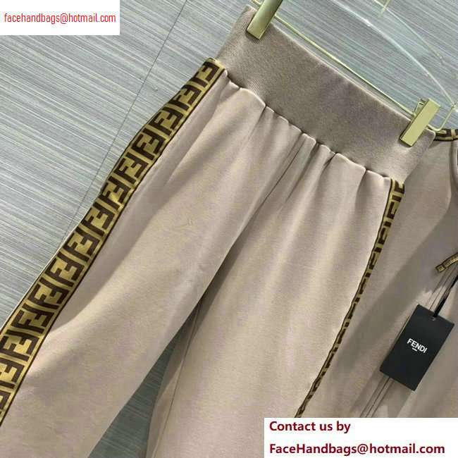 Fendi FF Logo Trim Jacket and Pants Suit Camel 2020