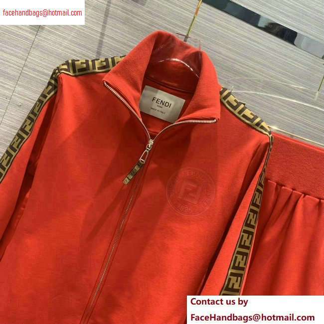 Fendi FF Logo Trim Jacket and Pants Suit Orange Red 2020