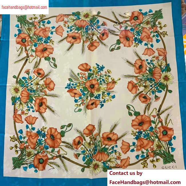 Gucci Flowers Print Scarf 90x90cm Blue 2020