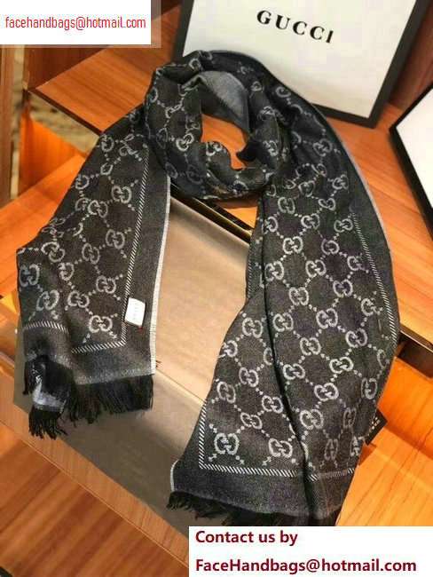 Gucci GG Jacquard Pattern Knitted Scarf 133483 180x48cm Black - Click Image to Close