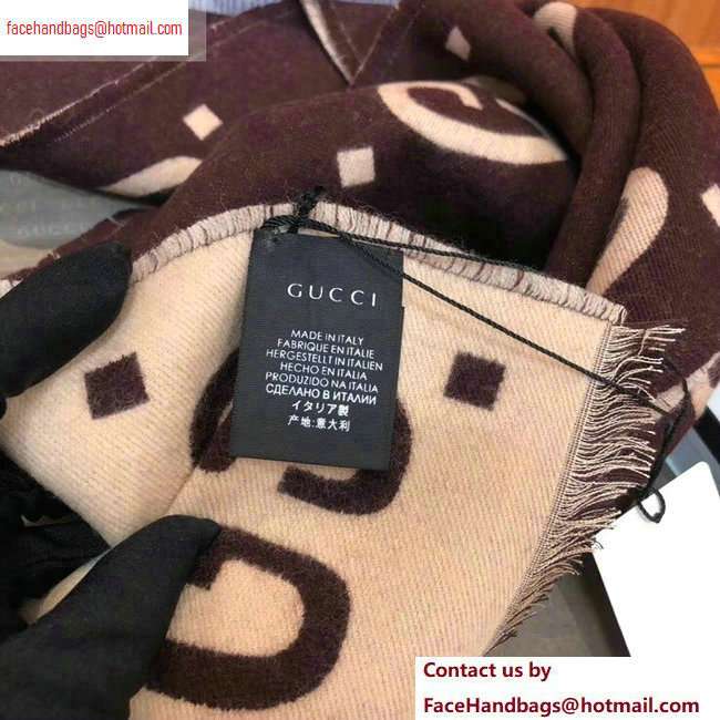 Gucci GG Jacquard Wool Scarf 495592 192x37cm Coffee/White