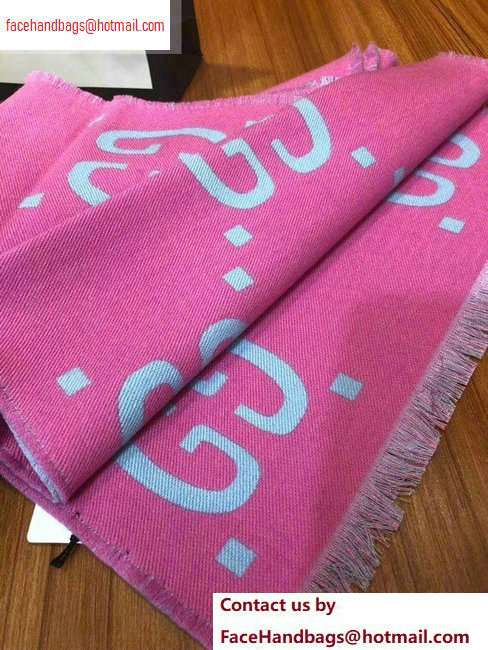 Gucci GG Jacquard Wool Scarf 495592 192x37cm Pink/Gray