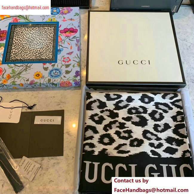 Gucci Leopard Print Scarf 572198 90x90cm Black 2020