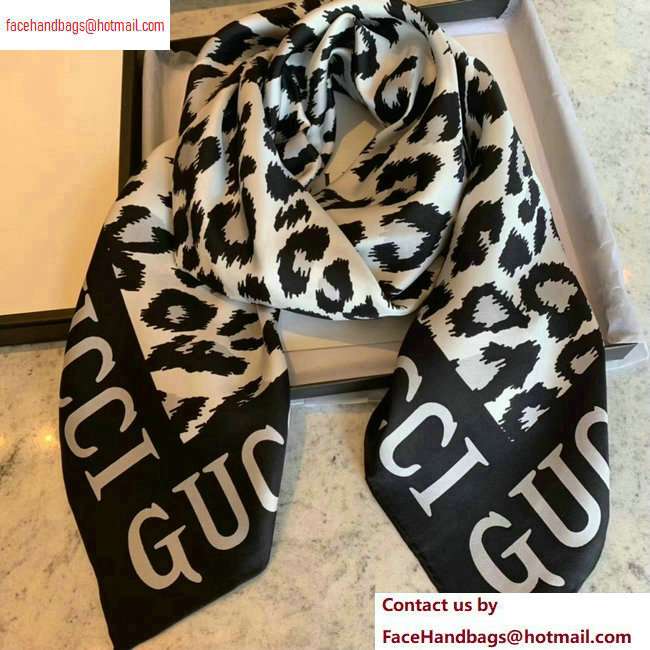 Gucci Leopard Print Scarf 572198 90x90cm Black 2020