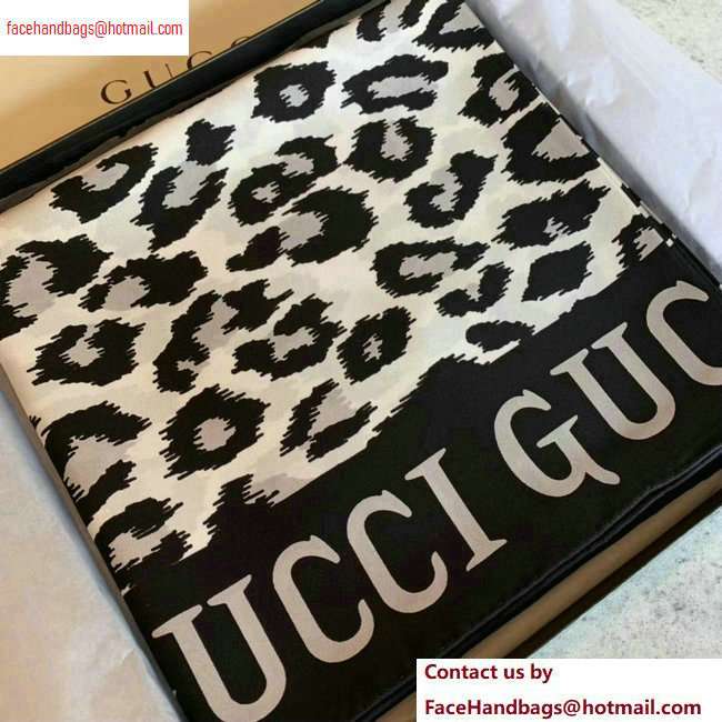 Gucci Leopard Print Scarf 572198 90x90cm Black 2020