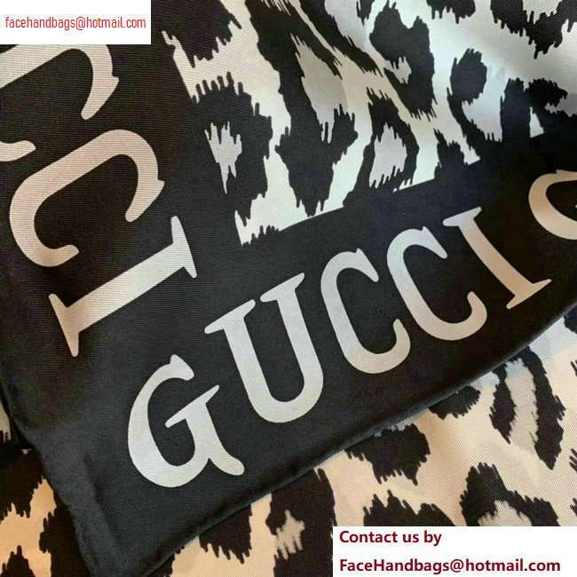 Gucci Leopard Print Scarf 572198 90x90cm Black 2020