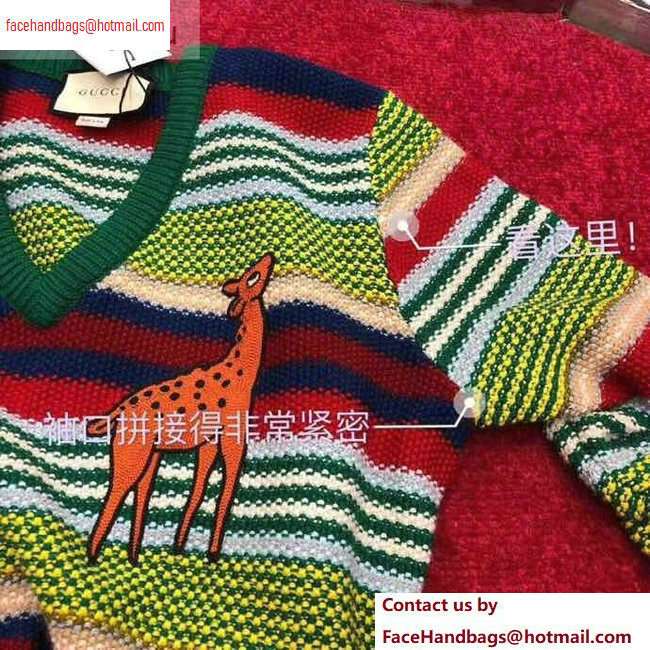 Gucci Stripe and Deer Sweater Green 2020 - Click Image to Close