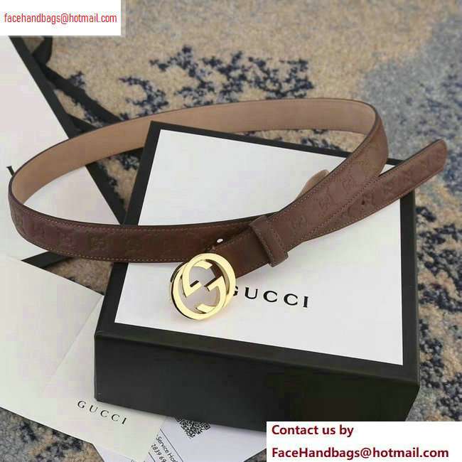 Gucci Width 2.5cm Signature Leather Belt Brown with Interlocking G Buckle - Click Image to Close
