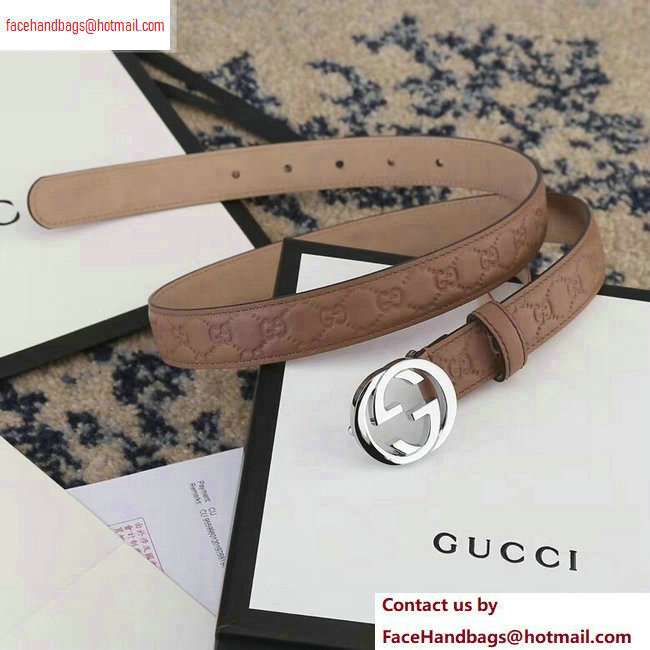 Gucci Width 2.5cm Signature Leather Belt Nude with Interlocking G Buckle