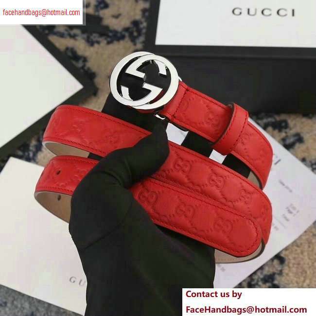 Gucci Width 2.5cm Signature Leather Belt Red with Interlocking G Buckle