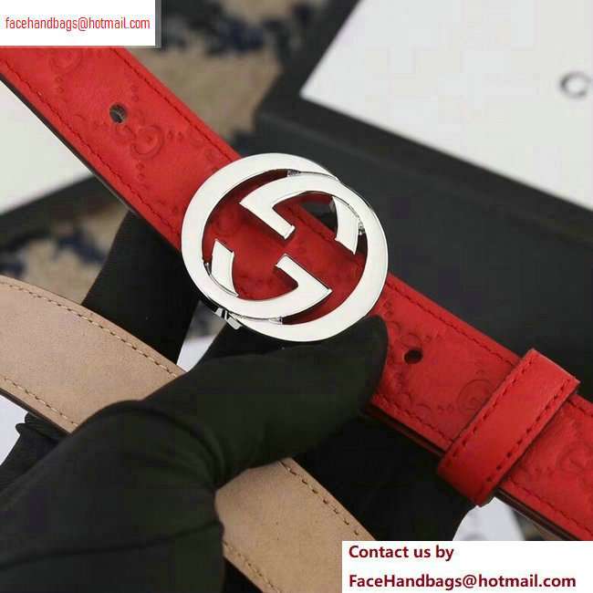 Gucci Width 2.5cm Signature Leather Belt Red with Interlocking G Buckle