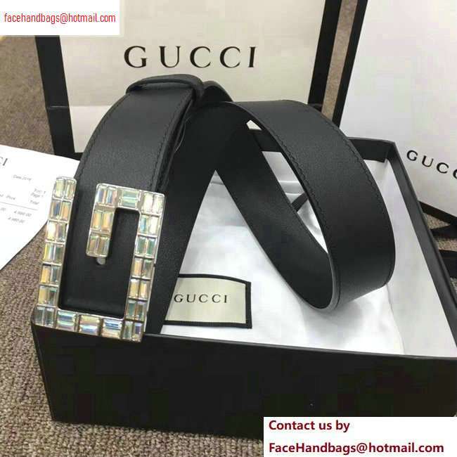 Gucci Width 3.5cm Leather Belt Black with Crystals Square G Buckle