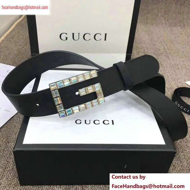 Gucci Width 3.5cm Leather Belt Black with Crystals Square G Buckle