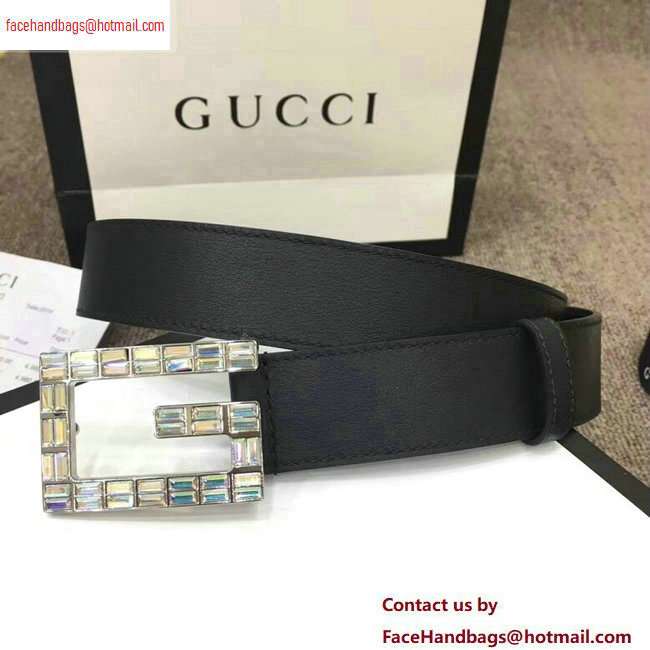 Gucci Width 3.5cm Leather Belt Black with Crystals Square G Buckle