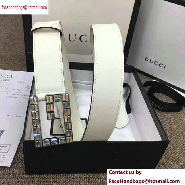 Gucci Width 3.5cm Leather Belt White with Crystals Square G Buckle