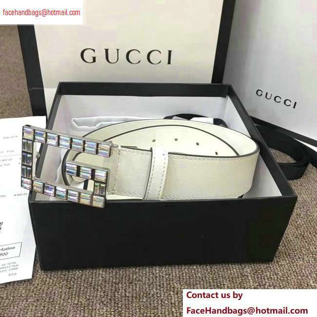 Gucci Width 3.5cm Leather Belt White with Crystals Square G Buckle