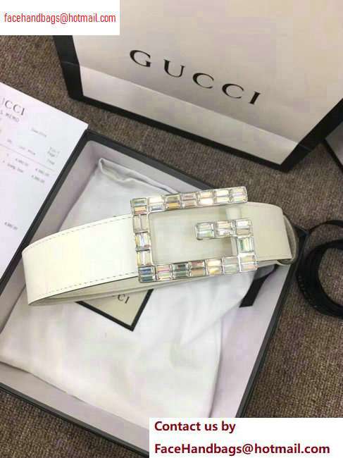 Gucci Width 3.5cm Leather Belt White with Crystals Square G Buckle