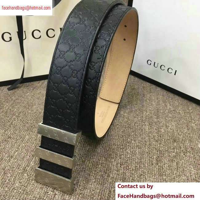 Gucci Width 3.8cm Signature Leather Belt Black with Logo Buckle