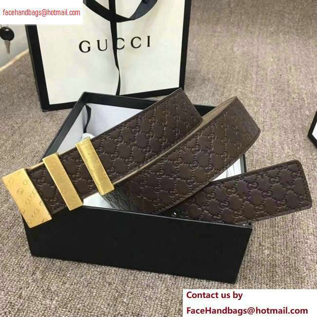 Gucci Width 3.8cm Signature Leather Belt Coffee with Logo Buckle