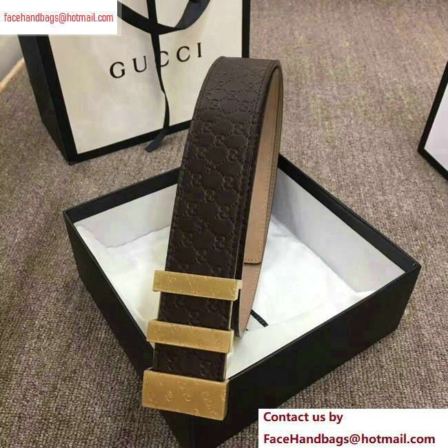 Gucci Width 3.8cm Signature Leather Belt Coffee with Logo Buckle