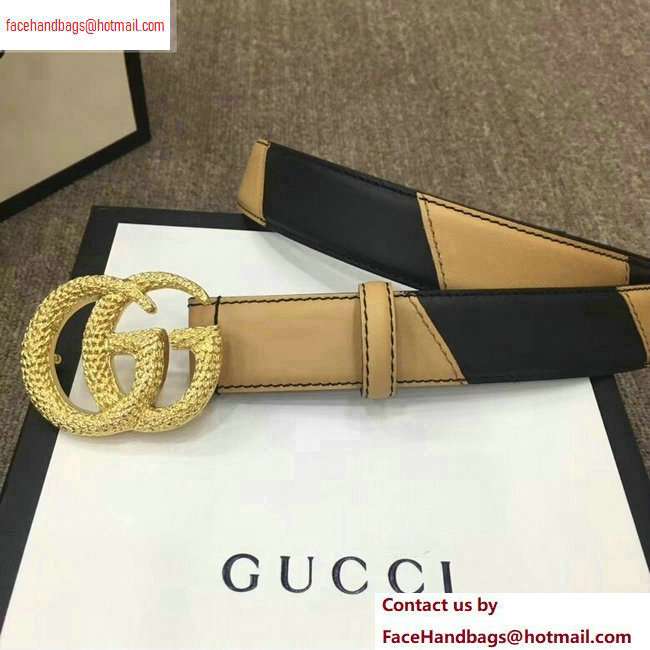 Gucci Width 3cm Diagonal Leather Belt Black/Beige with Textured Double G Buckle