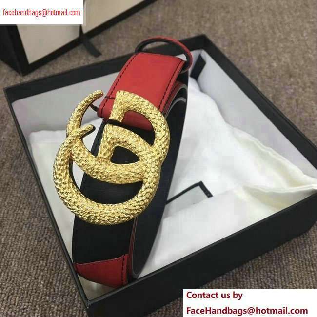 Gucci Width 3cm Diagonal Leather Belt Black/Red with Textured Double G Buckle