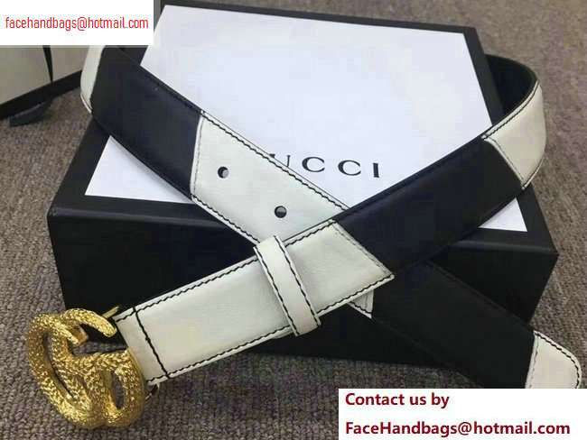 Gucci Width 3cm Diagonal Leather Belt Black/White with Textured Double G Buckle