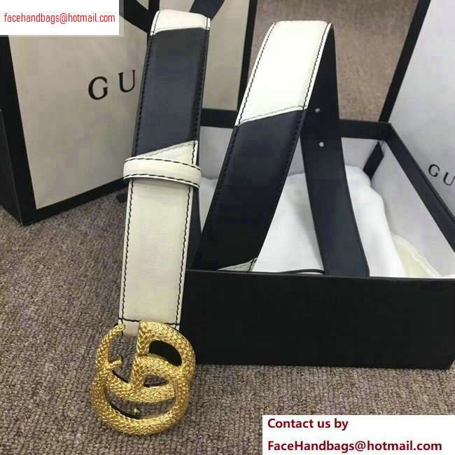 Gucci Width 3cm Diagonal Leather Belt Black/White with Textured Double G Buckle