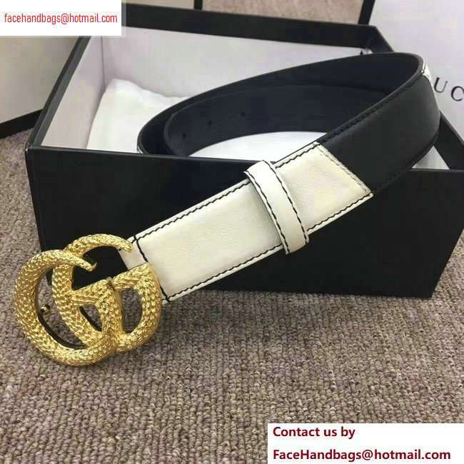 Gucci Width 3cm Diagonal Leather Belt Black/White with Textured Double G Buckle