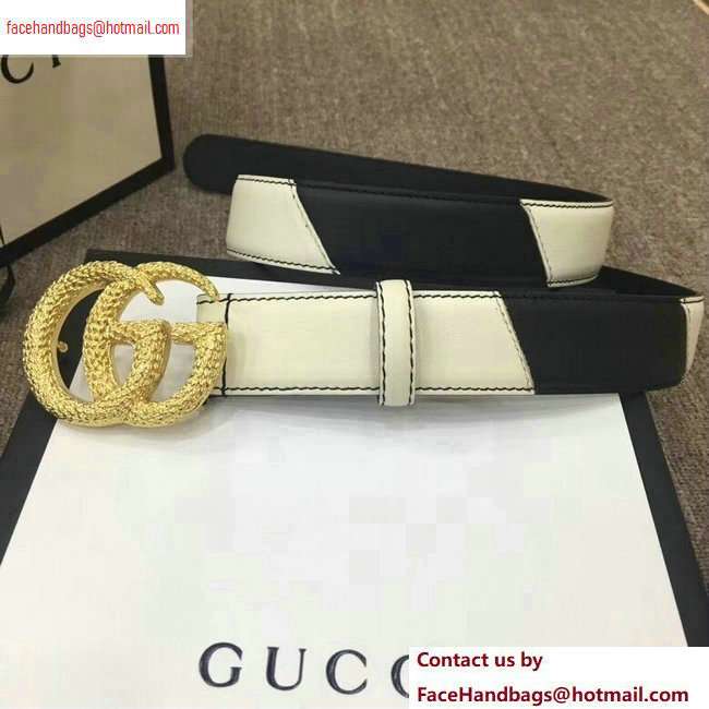 Gucci Width 3cm Diagonal Leather Belt Black/White with Textured Double G Buckle