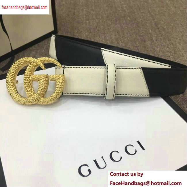 Gucci Width 3cm Diagonal Leather Belt Black/White with Textured Double G Buckle