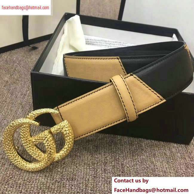 Gucci Width 4cm Diagonal Leather Belt Black/Beige with Textured Double G Buckle