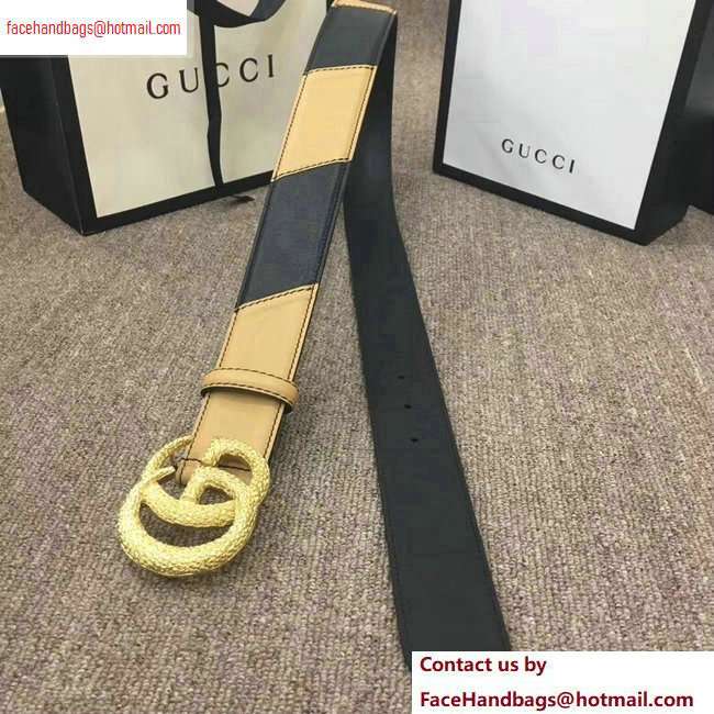 Gucci Width 4cm Diagonal Leather Belt Black/Beige with Textured Double G Buckle