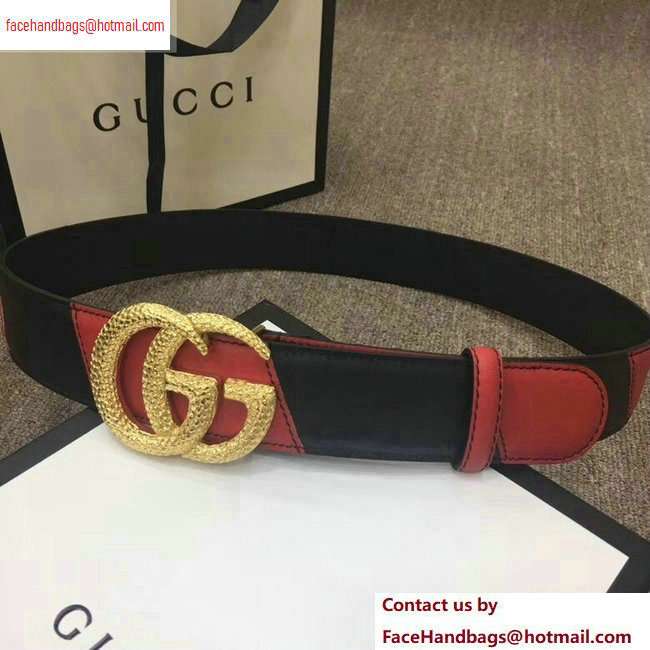 Gucci Width 4cm Diagonal Leather Belt Black/Red with Textured Double G Buckle