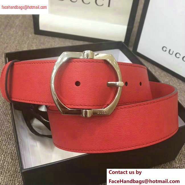 Gucci Width 4cm Leather Belt Red with Square Buckle